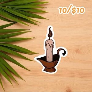 Vintage Candle Vinyl Sticker – Rustic Brown Candleholder Design